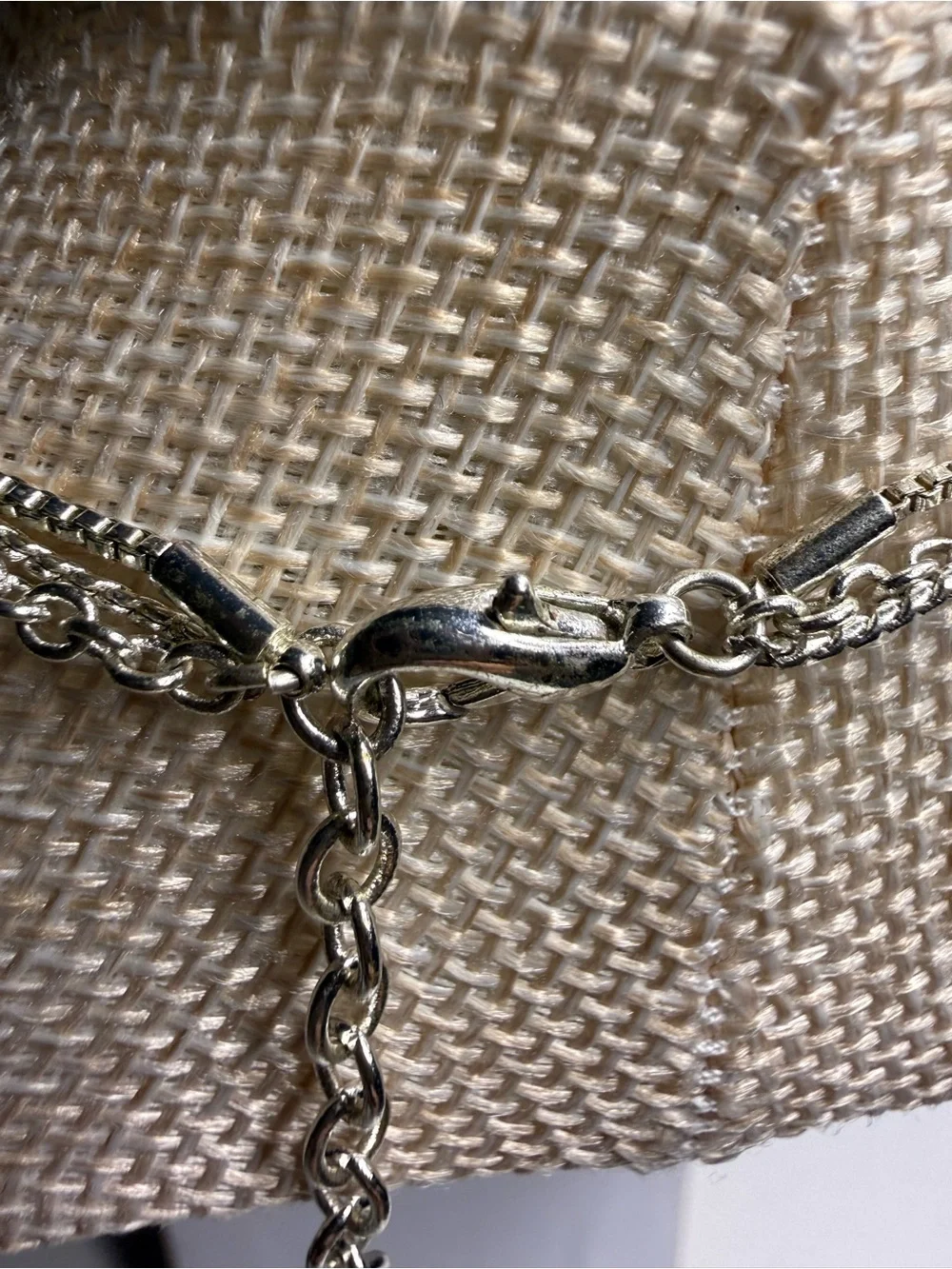 Apostrophe Triple Strand Silver Tone Necklace Yellow Crystal Pendant 16” Layered